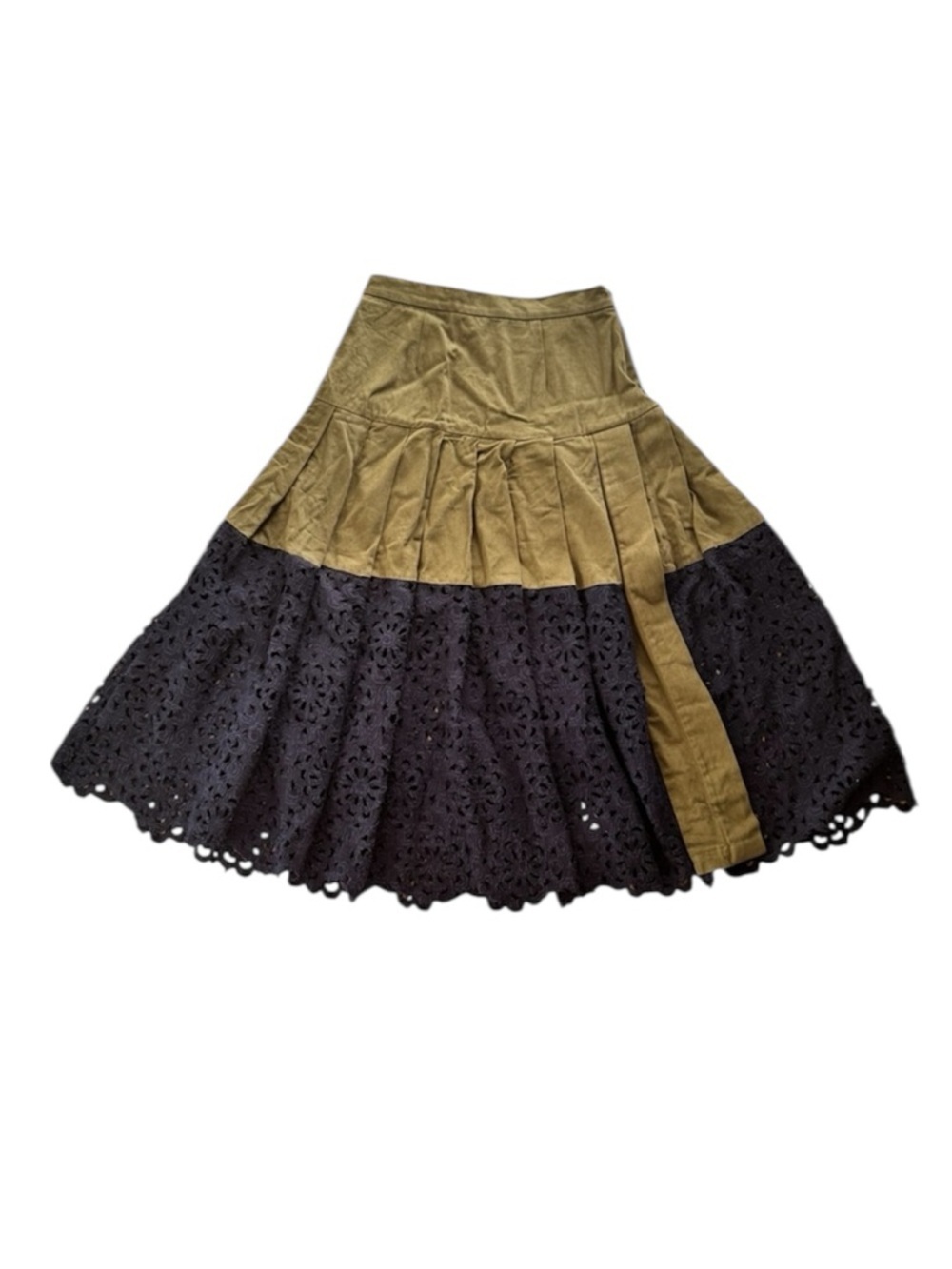 Sea New York Size 2 Green Pleated Skirt Blue Lace High Waist Midi Olive Khaki